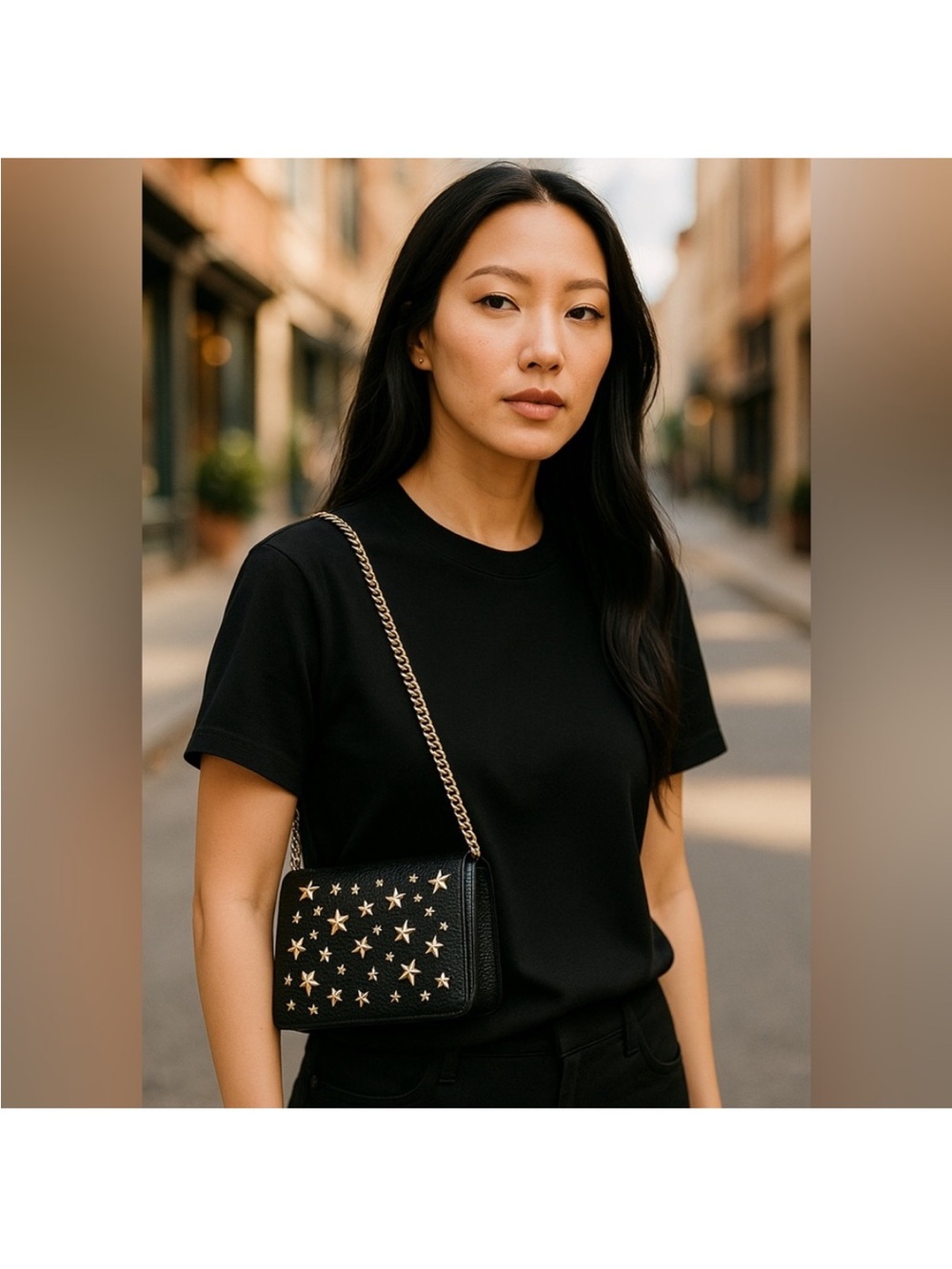 Jimmy Choo Studded Star Crossbody Bag in Black with Silver Stars